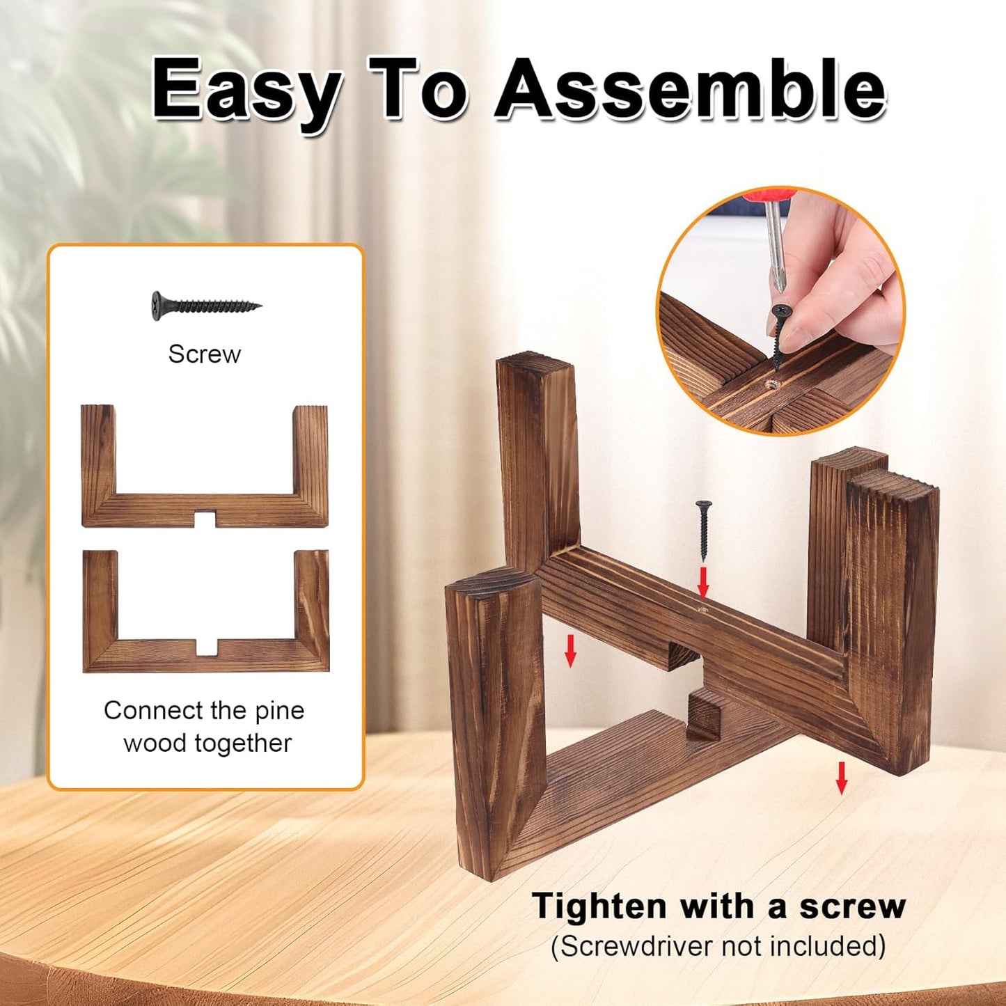 Plant Stand, Indoor/Outdoor Wood Plant Holder, Single Flower Pot Stand, Sturdy Planter Stand, Fit 5-15 Inch Pots