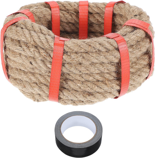 MECCANIXITY Jute Rope 0.6 Inch x 20ft, Thick Twine Rope Ropes Braided Jute Twine Natural Brown Burlap Cord String Heavy Twisted with Tape for Decorative Crafts Railing Swing Tug of War