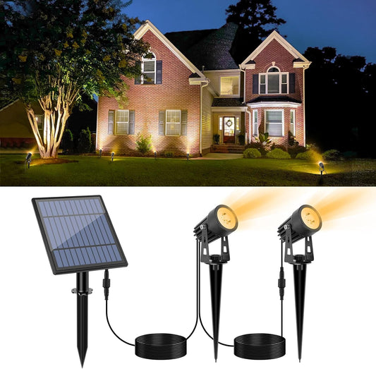 APONUO Metal Solar Spot Lights Outdoor with 9.8ft Cable Solar Powered Landscape Lighting Low Voltage IP65 Waterproof Auto On/Off for Outside Garden Yard Landscape Pathway Garage-Warm White(2-in-1)