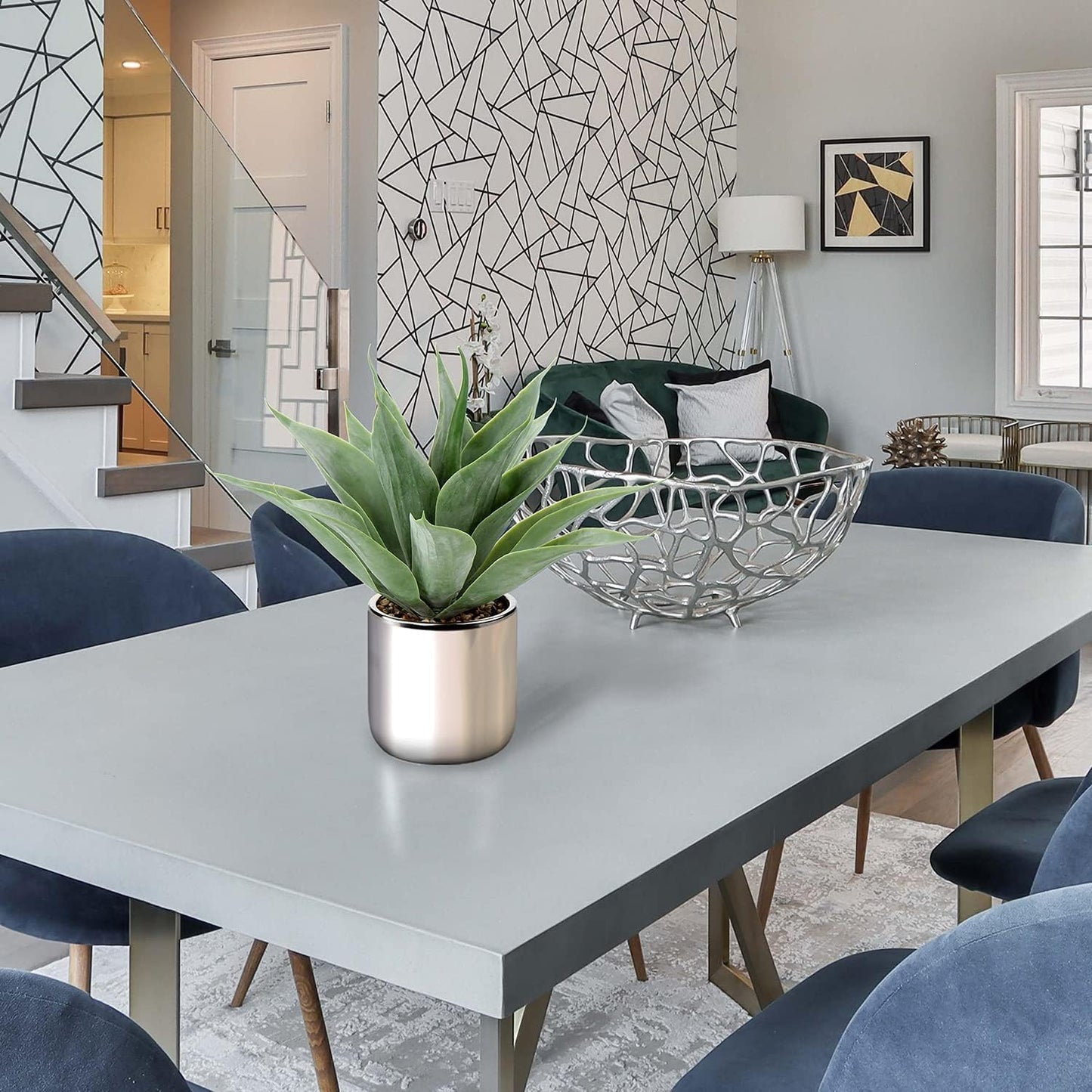 Large Agave Plant Artificial Succulent 13" Fake Aloe Vera Plant in Pot Faux Agave Plants Realistic Artificial Potted Plants for Living Room Table Bathroom Shelf Office Desk Home Indoor Decor (Silver)