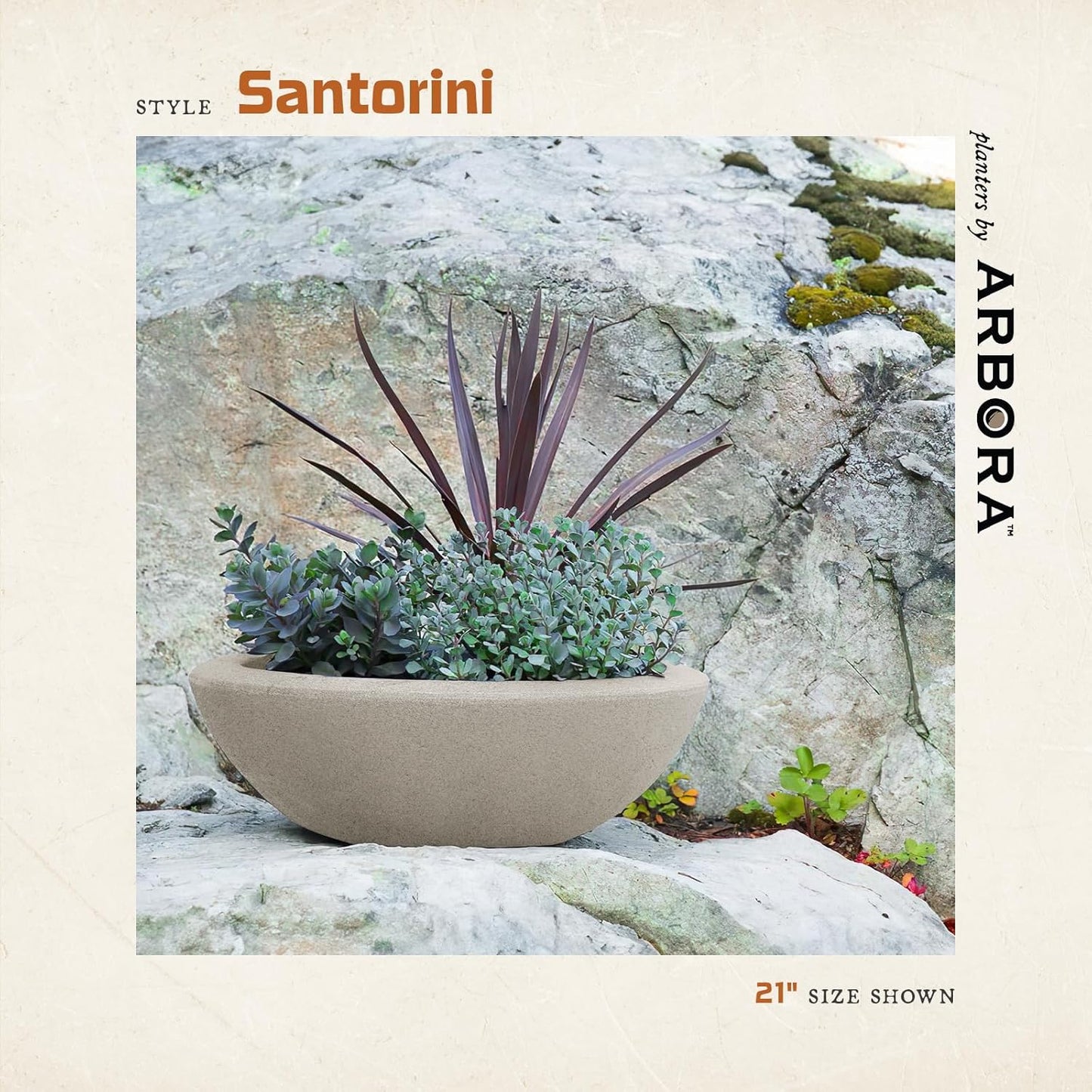 ARBORA 21" Santorini Bowl Polyresin Indoor and Outdoor Planter with Classic Cream Finish - Durable, Weatherproof, Lightweight, Large Plant Pot for Patio, Garden, Deck, Entryway