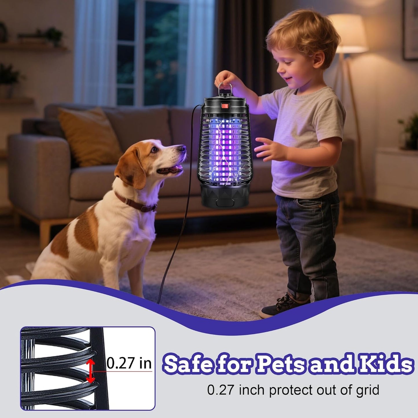 Electric Bug Zapper, 2500V Plug-in Mosquito Trap with Replaceable Sticky Pads & Lamp Tube, 365nm Lighted Hanging Insects Killer Attracting Moths, Gnats, Flies IPX4 for Indoor Outdoor Use