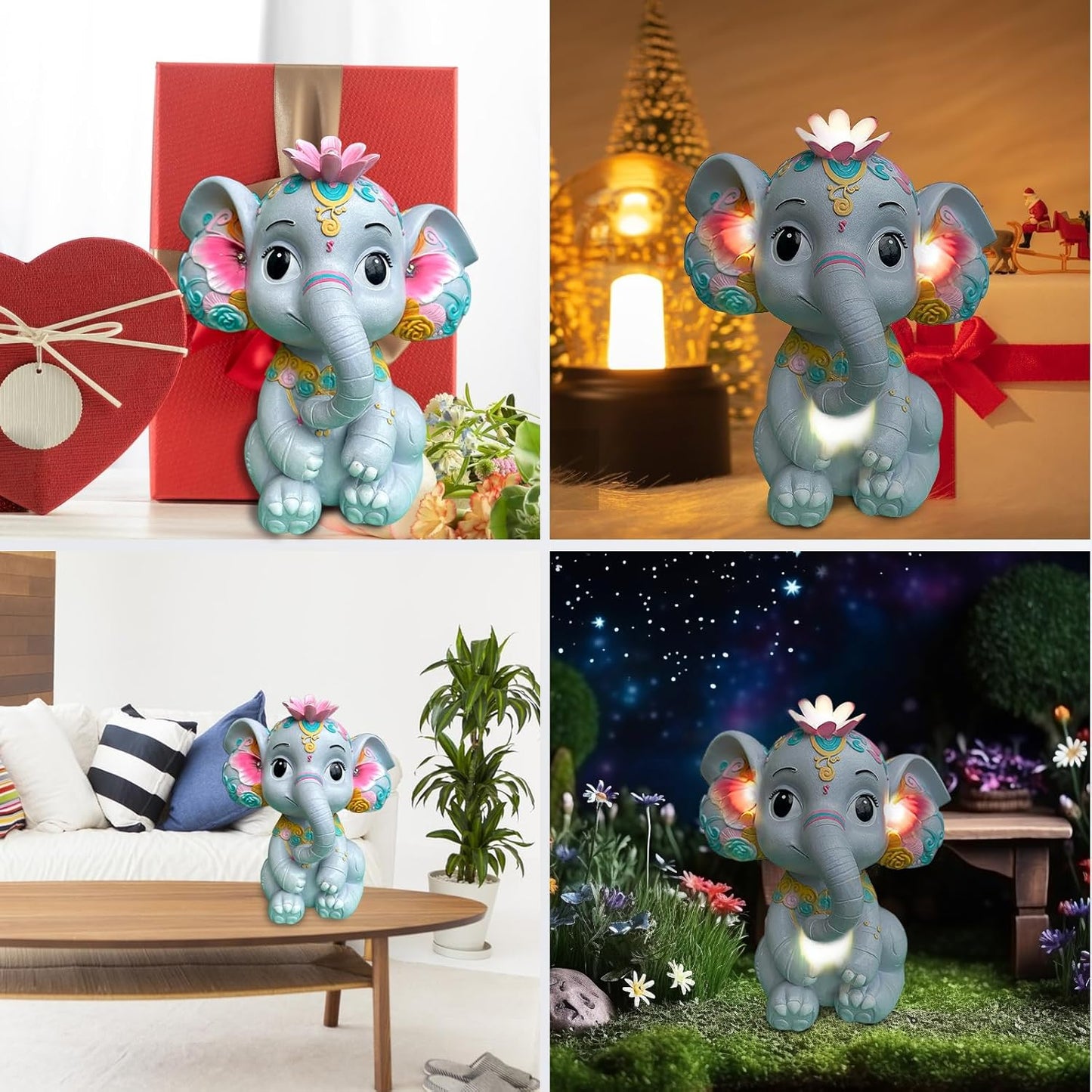 Solar Garden Outdoor Statue Elephant with 4 LED Lights,Lawn Decor Statue for Patio, Balcony,Yard Ornament,Ideal Gift for Christmas,Women,Mom,Grandma,Birthday or Unique Housewarming