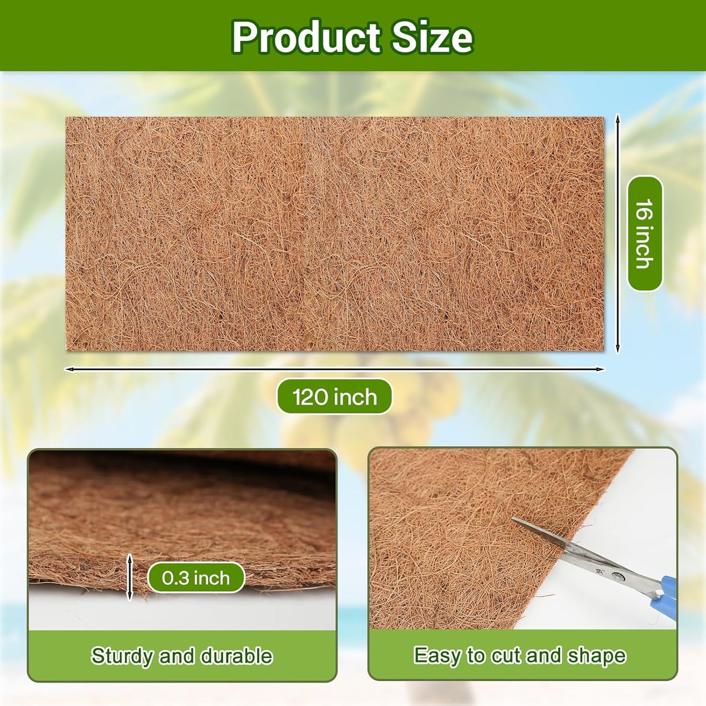 Coconut Liners for Planters 16x120 Inch, Natural Coco Liners for Planter Flower Basket, Thick Coco Fiber Mat for Garden Decoration, Hanging Basket, Animal pet pad