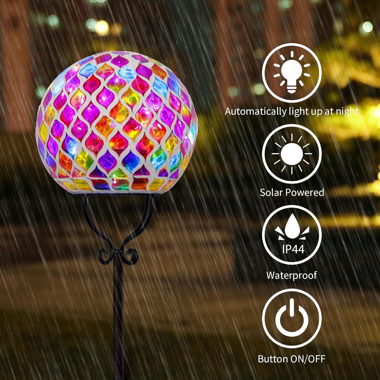 VCUTEKA Solar Outdoor Lights Garden Decor Mosaic Solar Garden Lights Waterproof Glass Ball LED Pathway Stake Light for Landscape Lawn Patio Yard Decoration 6 inch, Red