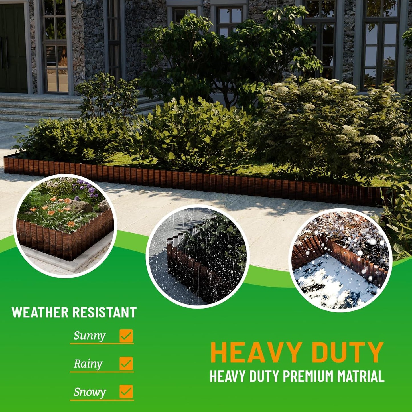 SnugNiture Corrugated Metal Garden Edging 4" x 50'-2 Pack, Sturdy Lawn Landscape Edging Border, Fence for Garden, Flower Bed and Yard (Brown)