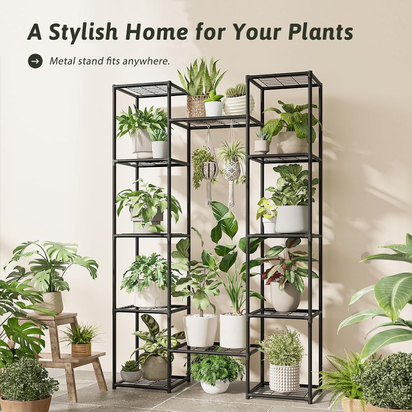 Metal Plant Stand Outdoor 62.2" Tall Plant Shelf for Plants 12 Pots Large Plant Sheves for Indoor Plants Living Room Heavy Duty Rack Garden Balcony Patio Hanging Planter