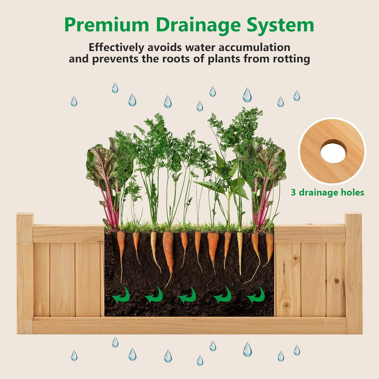 Giantex 27.5” Raised Garden Bed - Wooden Planter Box, Outdoor Folding Rectangle Planter w/Removable Bottom, Premium Drainage System for Herbs, Fruits, Flowers, Succulents, Simple Assembly