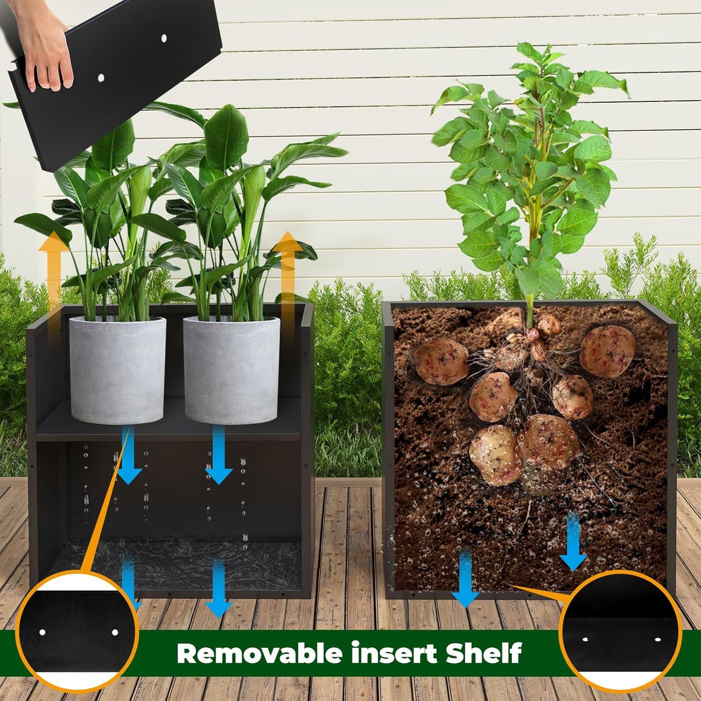 Galvanized Steel Metallic Heavy Planter for Outdoor Plants Metal Outdoor Planter Spliced Flower Box with Partitions for Outside,Indoor,Garden (Black, 24 * 12 * 24)