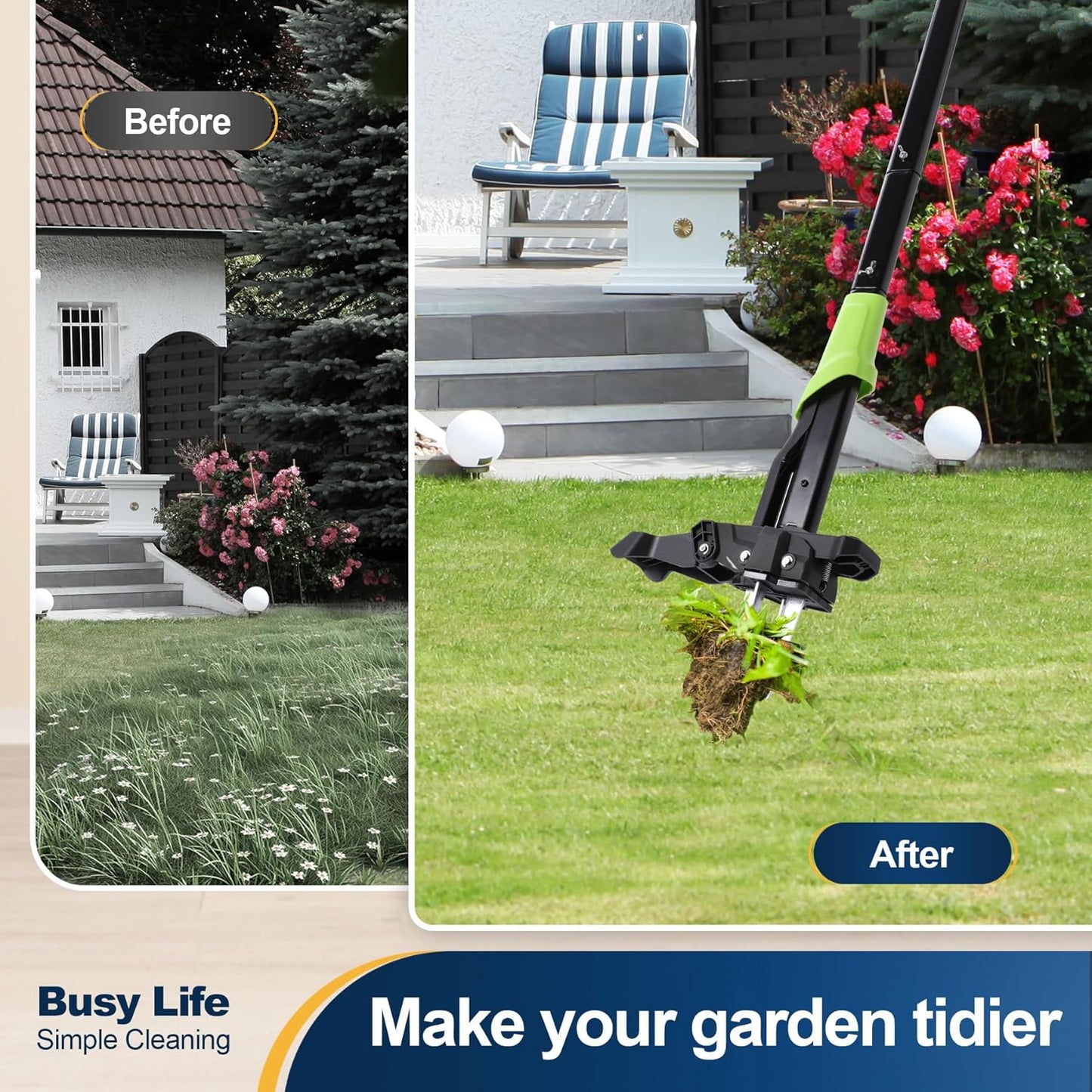 Yocada Stand Up Weed Puller Tool Heavy Duty 4 Manganese Steel Claws Gardening Hand Weeding Tool with 39" Ergonomic Long Handle Easy Eject Mechanism for Weeding