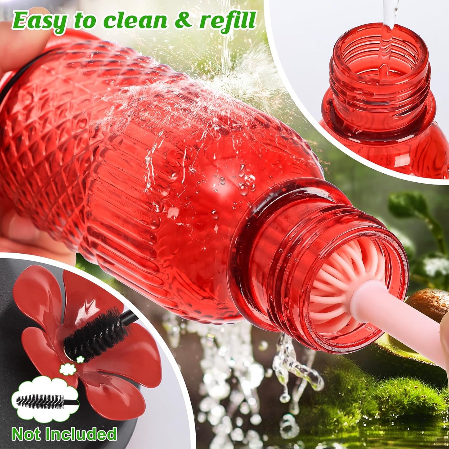 FEED GARDEN Glass Hummingbird Feeder for Outdoors Hanging, 16 OZ Humming Bird Feeders with 4 Bee Guard Feeding Ports & Built-in Ant Moat, Hummingbird Gifts for Mom Bird Feeder for Outside, Red,2 Pack