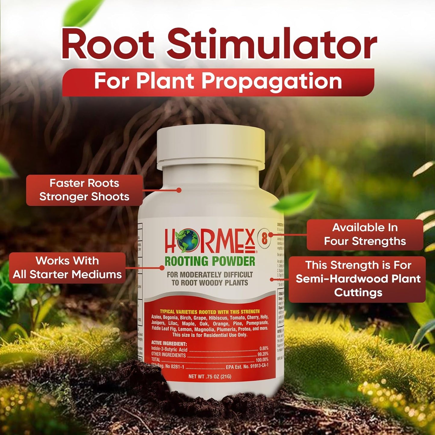 Hormex Rooting Powder #8, Grow Cubes, Shears Combo - Rooting Hormone for Semi-Hardwood Plants & Medicinal Cuttings | Root Starter Cubes for Cloning Plants | Precision Straight-Blade Shears (50 Plugs)