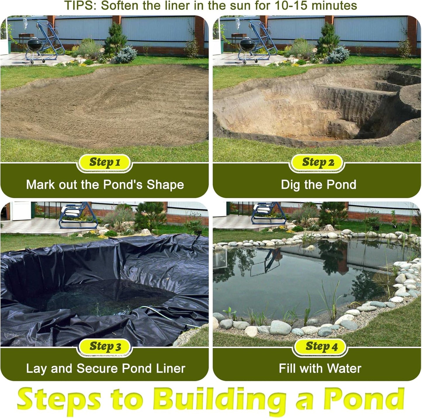 20 x 20 FT Pond Liner, 20 Mil Pond Liners for Outdoor Ponds, HDPE Pond Liner Preformed Easy Cutting Puncture Resistant, Pond Liners for Water Garden Fountain Waterfall, Koi Fish Aquaculture Pond