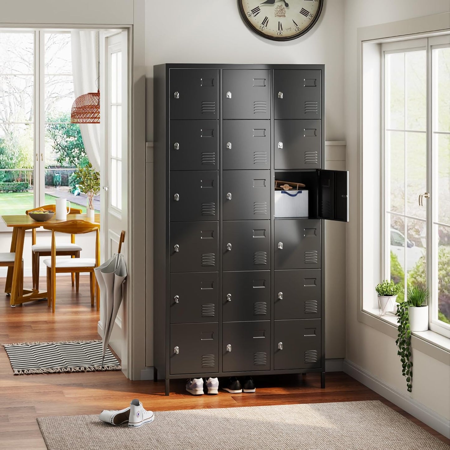 Aobabo 18 Doors Metal Storage Locker for Employees, Lockable Storage Locker with Metal Leg for Employees School Office Gym, Black, Assembly Required