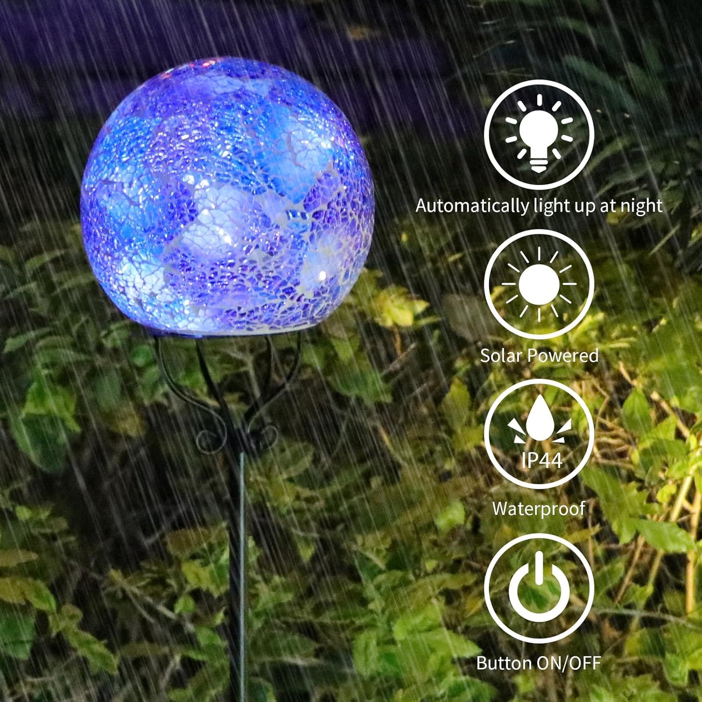 VCUTEKA Solar Outdoor Lights Garden Decor Mosaic Solar Garden Lights Waterproof Glass Ball LED Pathway Stake Light for Landscape Lawn Patio Yard Decoration 6 inch, Blue