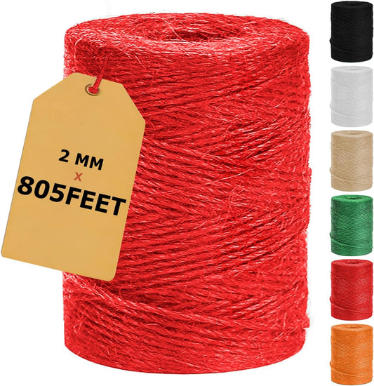 Vanhench 805ft Wrapping Twine String, Red Colored Natural Jute Twine Cord Thin Rope, Arts & Crafts Gift Wrapping, Wedding Décor, Art Decoration Packing Material, Bracelet String