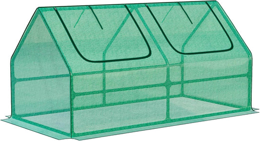 BPS 4x2x2 ft Mini Greenhouse with Green PE Cover UV-Protected Roll-Up Zipper Windows, Ideal for Indoor or Outdoor Use on Raised Garden Beds