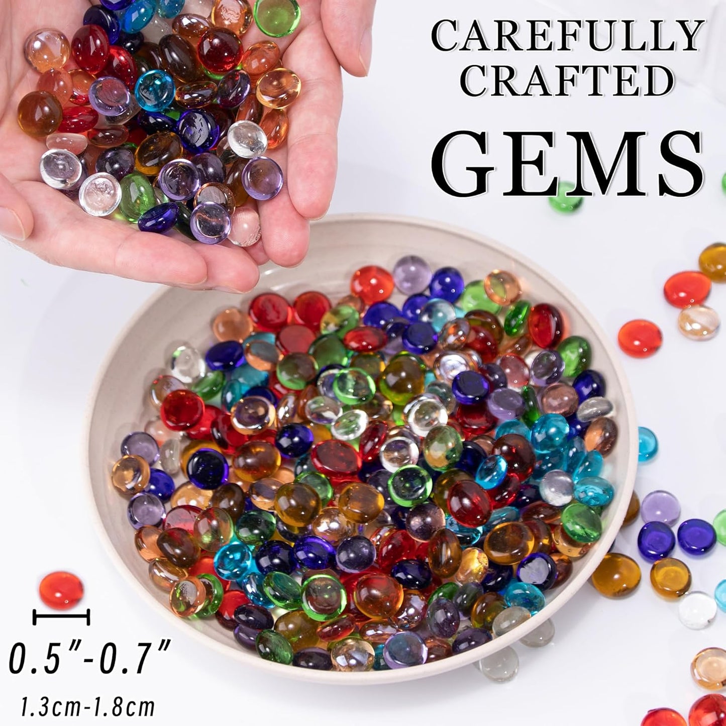 100PCS Mini Glass Gems,Mixed Colour Mancala Stones Flat Bottom Marble Beads for Home Decorative Art Craft Vase Filler(0.5"~0.7")