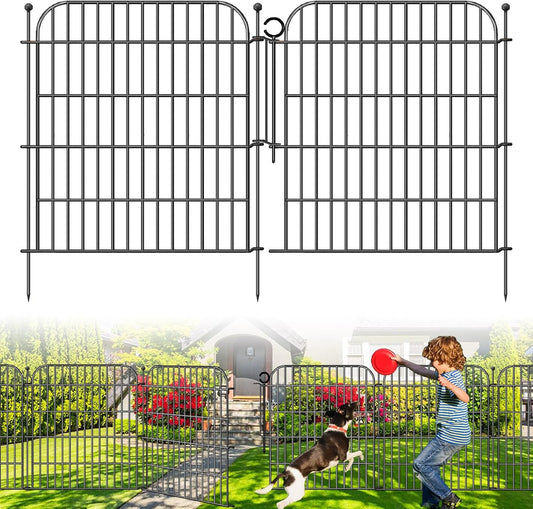10 Panels Decorative Garden Fence with Gate for Outside, 32 in(H) X 23.6 ft(L) Rustproof Metal Wire Panel Border Fencing with Temporary Ground Stakes, No Dig Animal Barrier for Dog and Patio