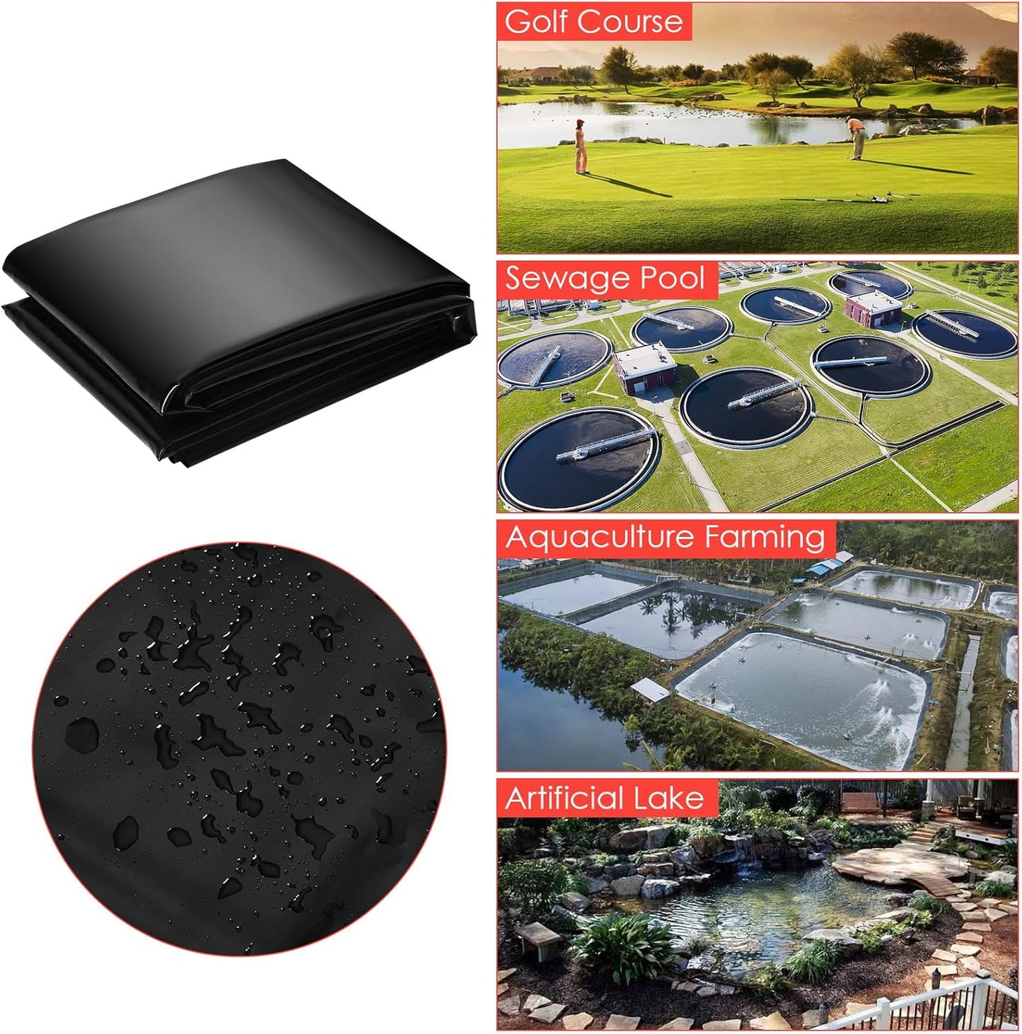 10x15 ft Pond Liner, 45 Mil Thickness, Pliable & Durable EPDM Material, Easy Cutting & UV Resistant, for Fish or Koi, Features, Waterfall Base, Fountains and Water Gardens