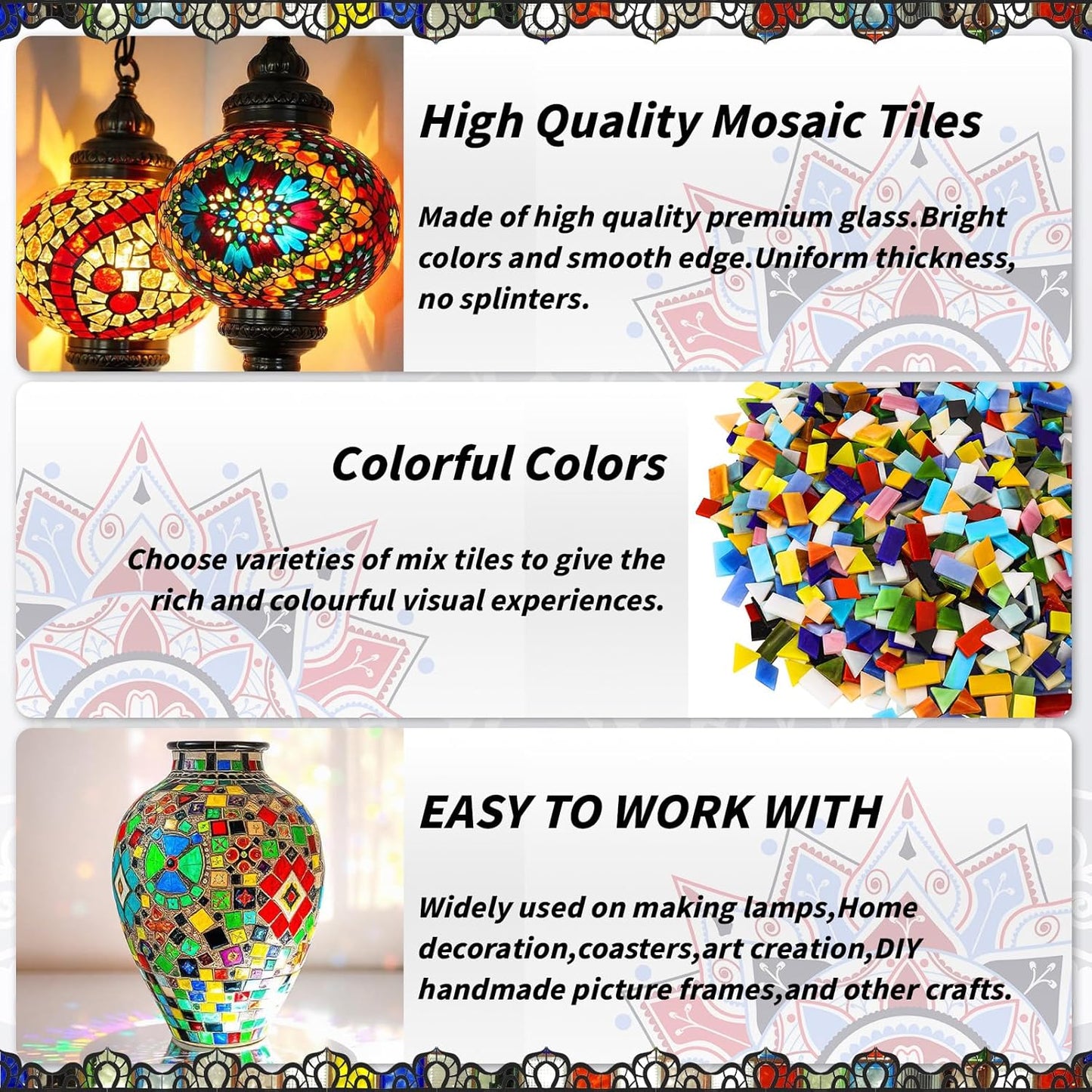 2400 Pcs Mosaic Tiles, Glass Mosaic Tiles for Crafts Bulk, Assorted Color Stained Mosaic Glass Pieces, Mosaic Supplies for Home Decoration, Art Crafts, DIY Projects, Opaque