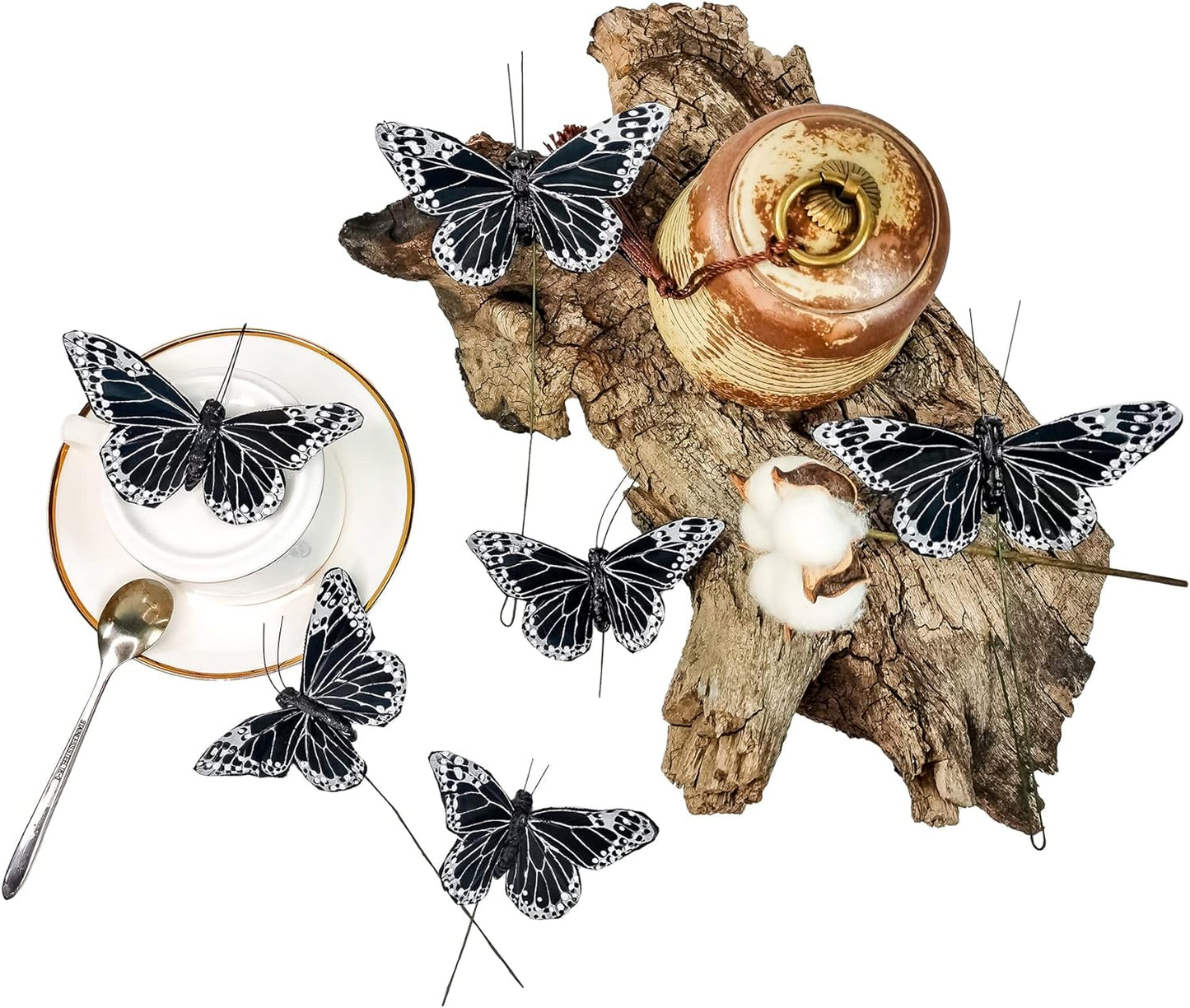 YCHTEWY- Feather Butterfly Decoration Set of 12 pcs Black Butterflies Party Decorations Halloween Decoration Home Decoration