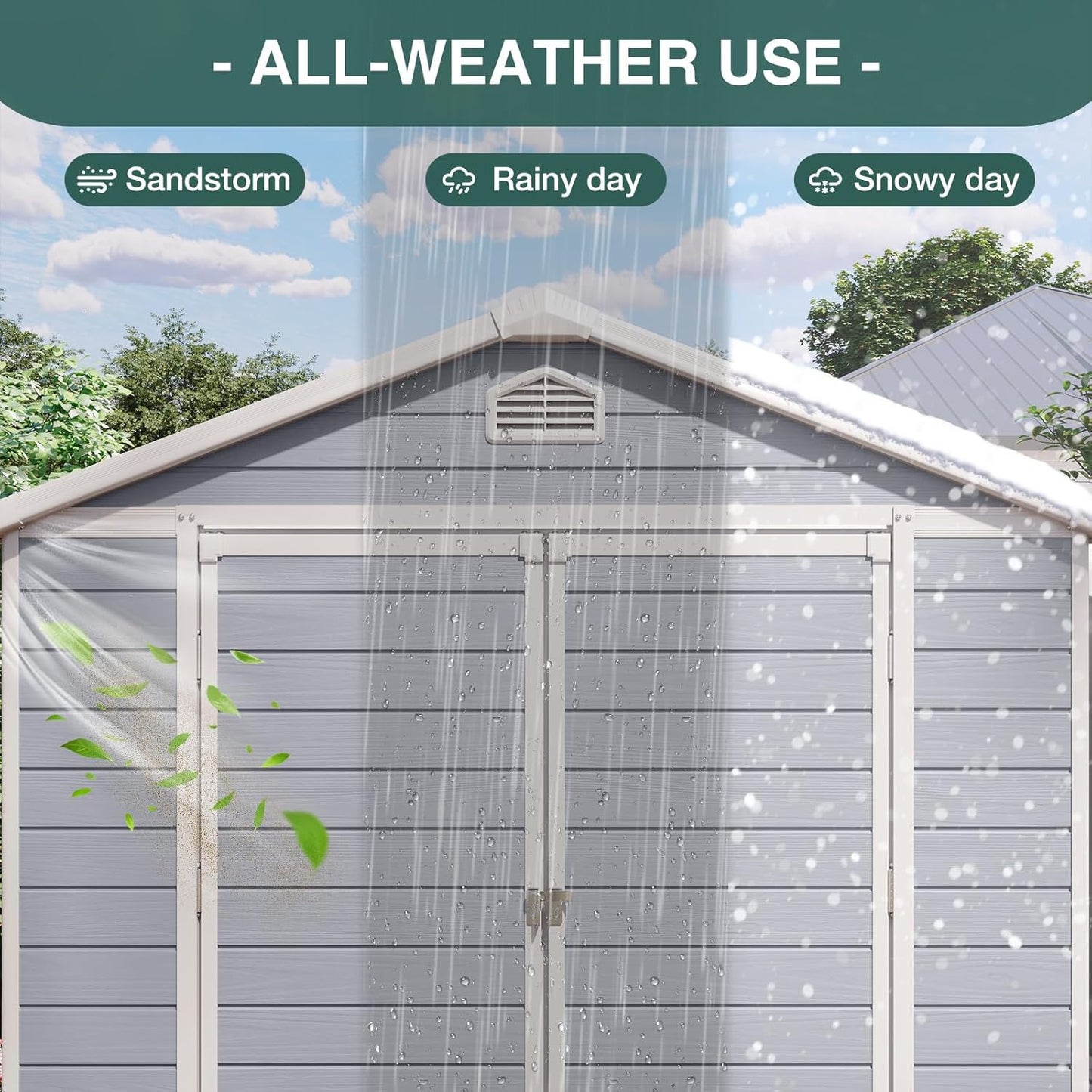 Storage Shed Plastic Outdoor Storage Shed Waterproof Container House with Lockable Door and Transparent Window for Garden, Lawn, Backyard, Patio (6x8FT)