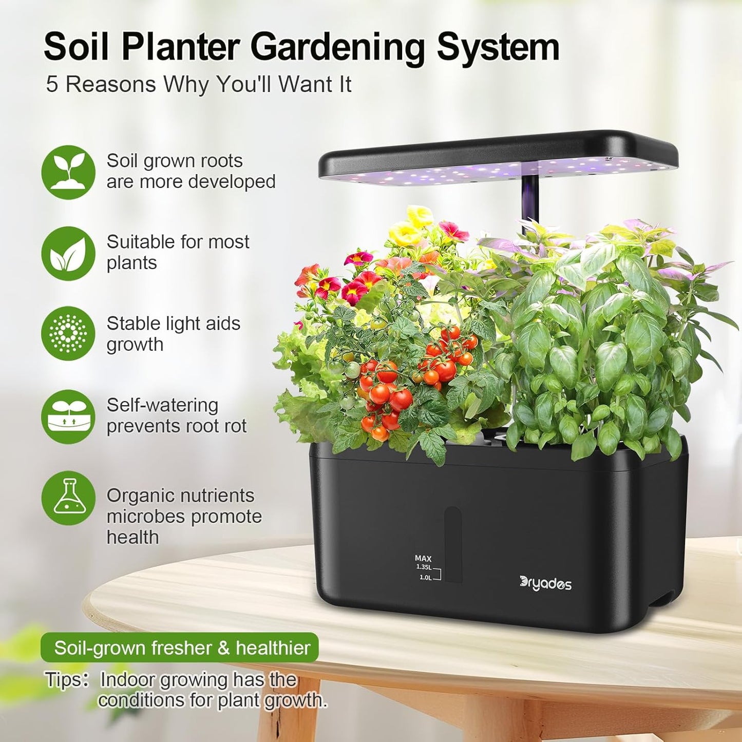 Indoor Garden System 19 Watt LED Growing Light Upgrade 2 Self-Watering Soil-Cultivated Growing Pots Gardening Gifts for Mom Plant Pot for Vegetables Herbs Tomato(No Seeds&Soil)