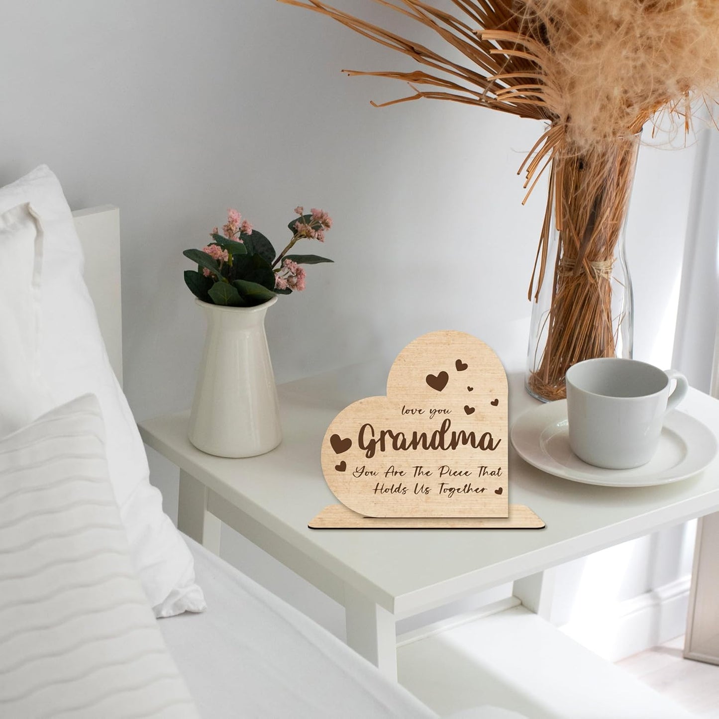 Grandma Gift – “You Are The Piece That Holds Us Together” Heart-Shaped Wooden Plaque, Rustic Desk Decor, Sentimental Wooden Sign for Grandmother.(055)