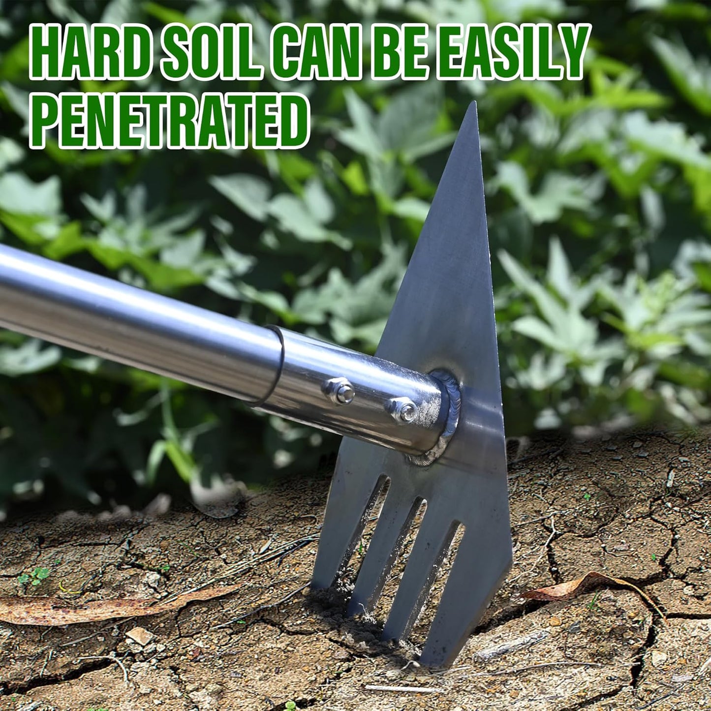4-in-1 Garden Hoe Tool and Weeder, 56 Inch Ergonomic Long Handle Cultivator with Sharp Stainless Steel Blade, Heavy Duty Garden Hand Tiller for Weeding, Digging, Loosening Soil,Removing Moss