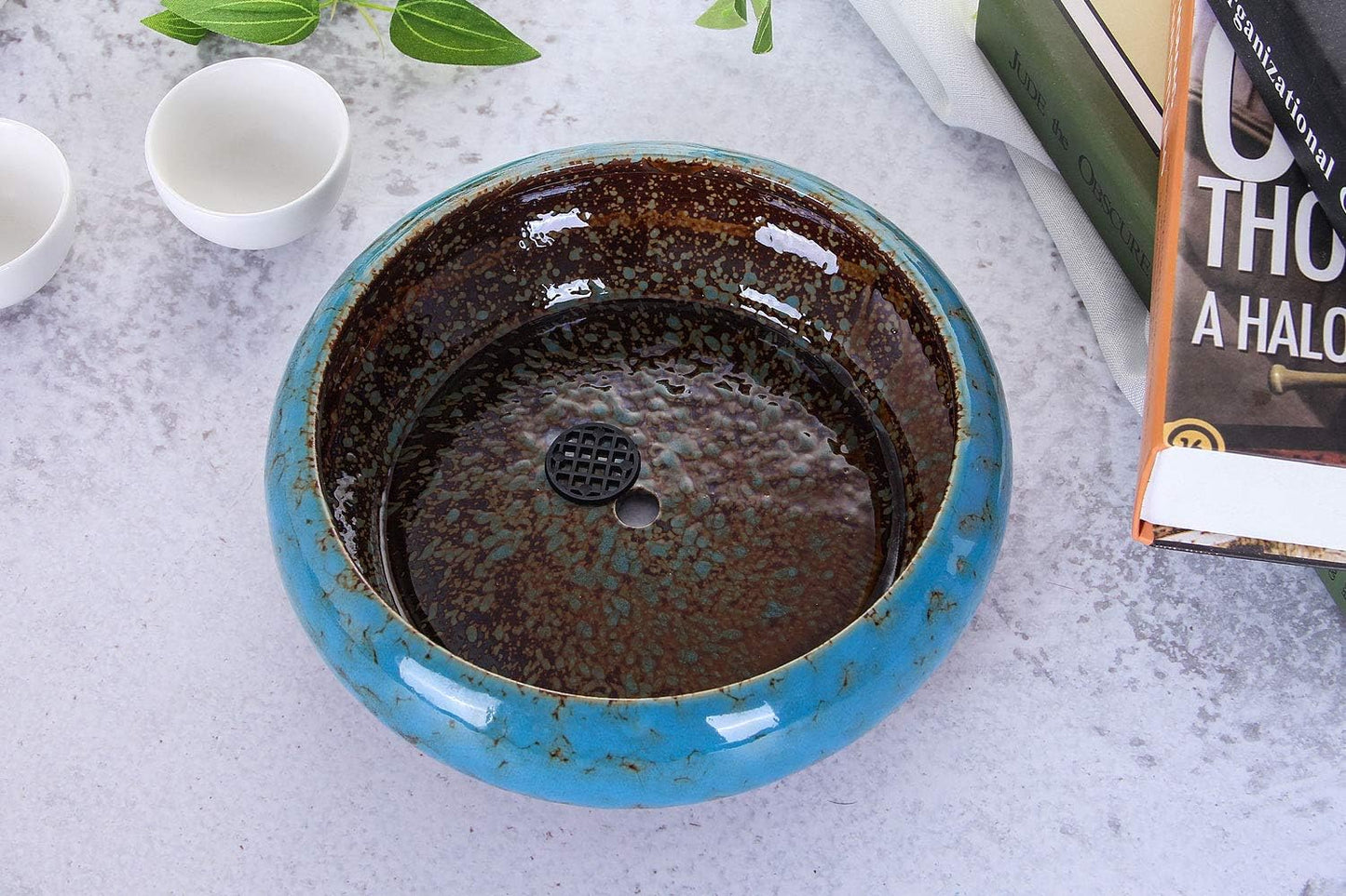 VanEnjoy 7.3 inch Round Large Shallow Succulent Ceramic Glazed Planter Pots with Drainage Hole, Bonsai Pots Garden Decorative Cactus Stand Flower Container (blue)