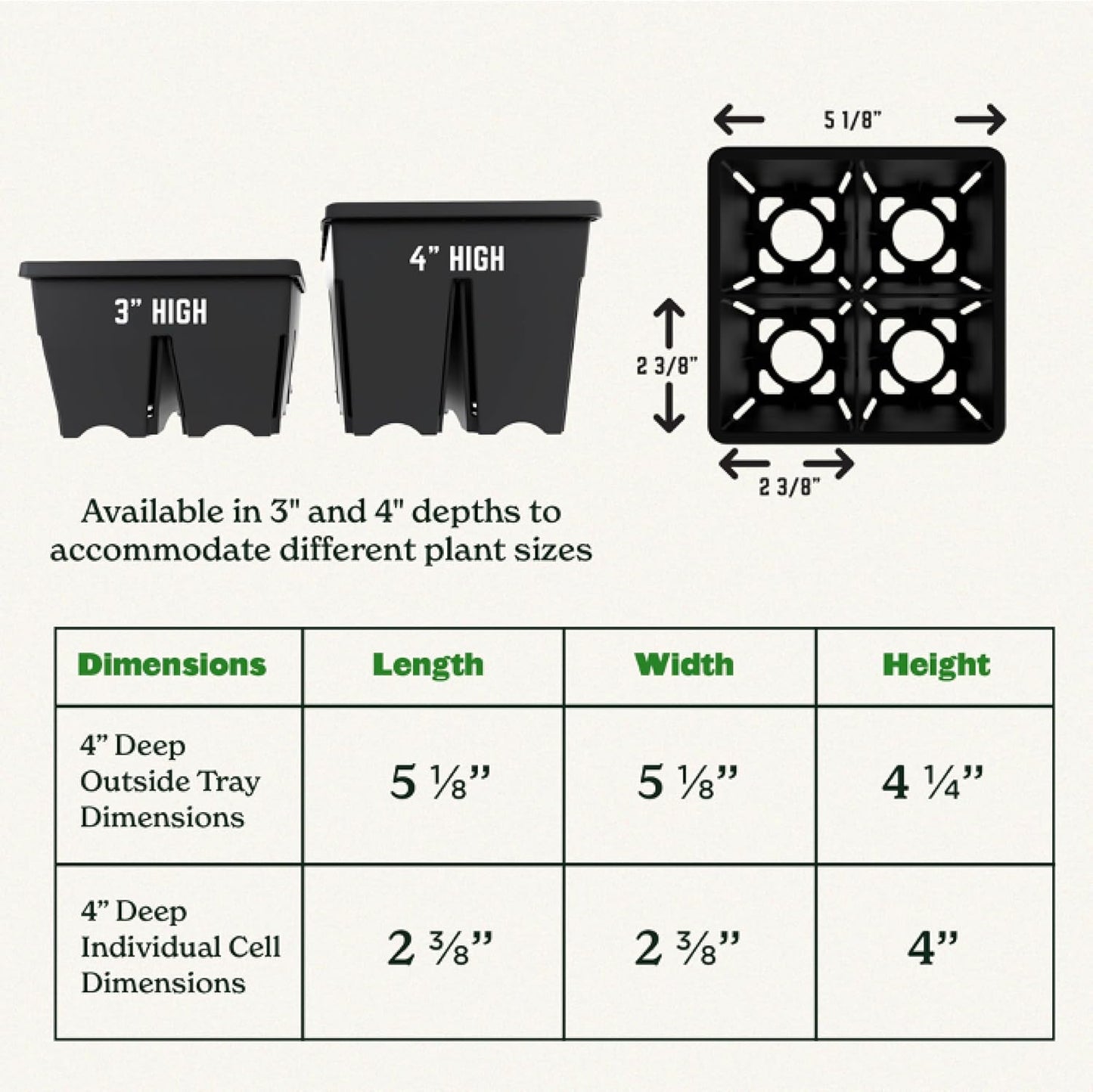 Epic Gardening Reusable Seed Starter Tray - 4 Cell 4"/16 Seedling Starter Trays - Easy Watering, Indoor Greenhouse, Plant Starter, Gardener-Friendly for Seedlings | UV-Treated & BPA-Free - Black