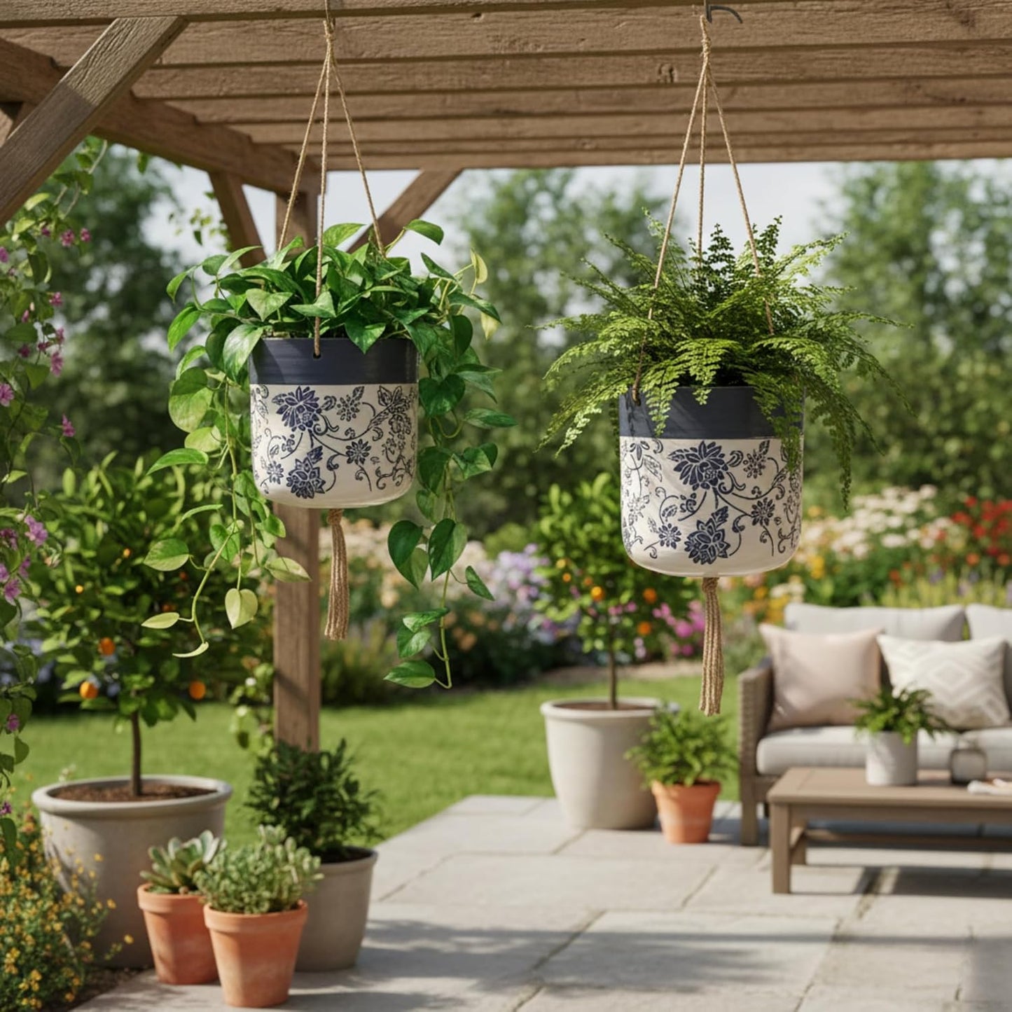 Hanging Rambling Floral 5'' Flower Pot, Multi Color