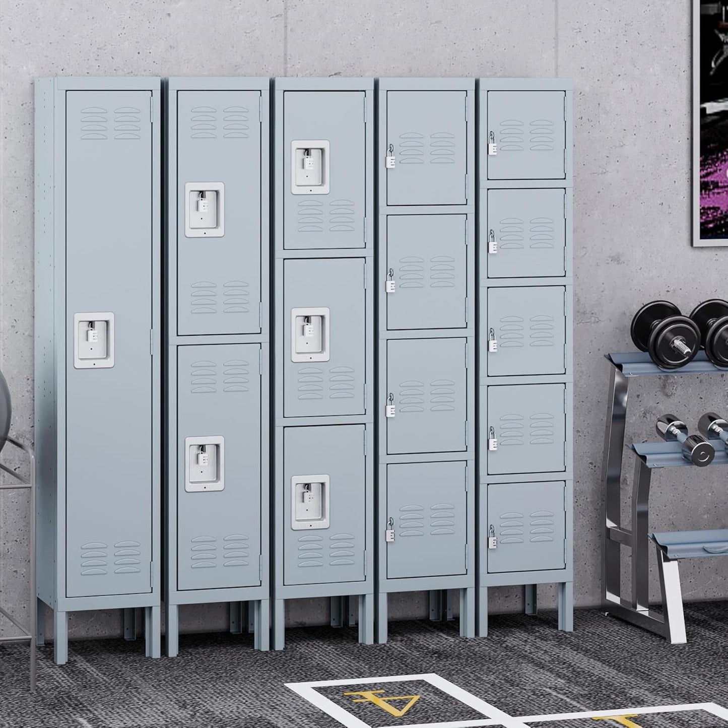 SISESOL Metal Locker for School,Metal Storage Lockers for Employees,Gray Steel Locker,5 Door Locker for Home,Office,Gym,Shop