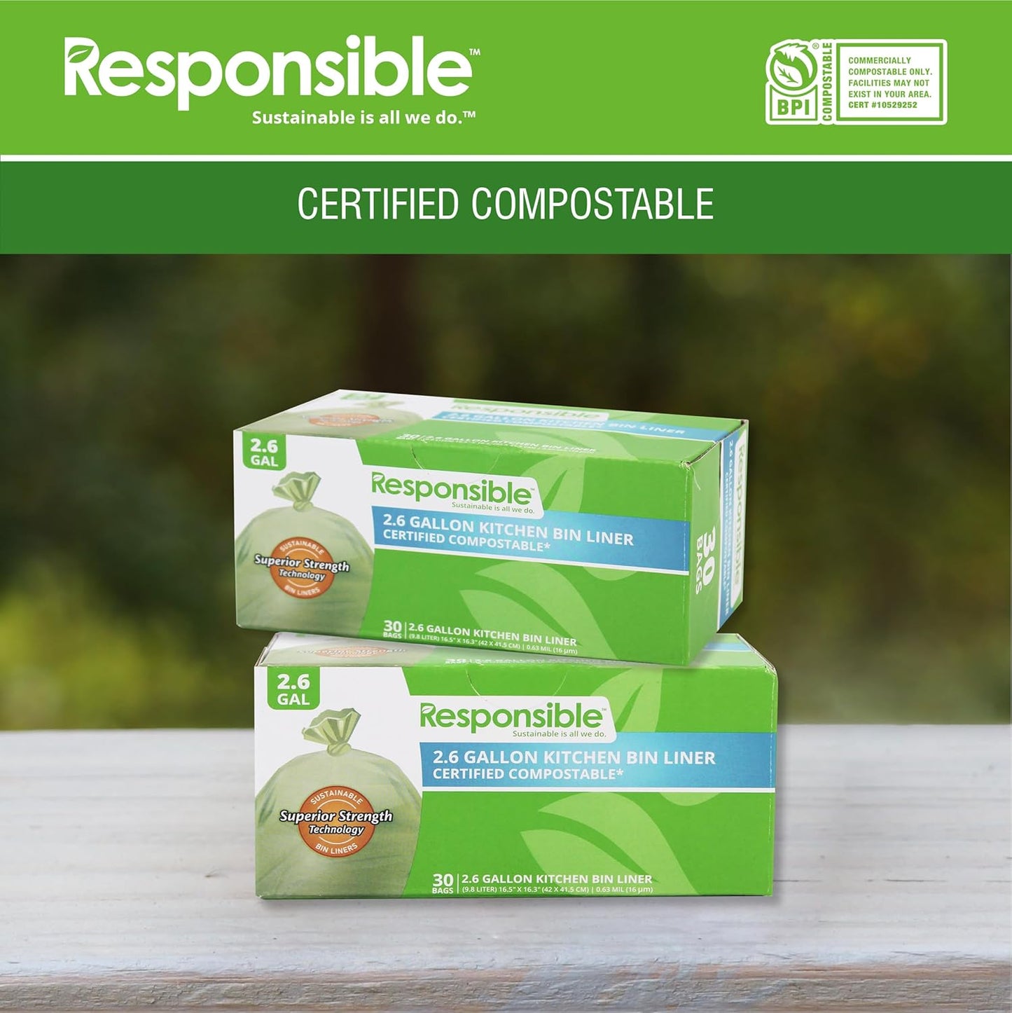 Kitchen Bin Liners, Certified Compostable, Heavy Duty Multipurpose Food Scrap Bags, Made from Compostable Materials (2.6 Gallon Flat Top, 2.6 Gallon (30 Count))