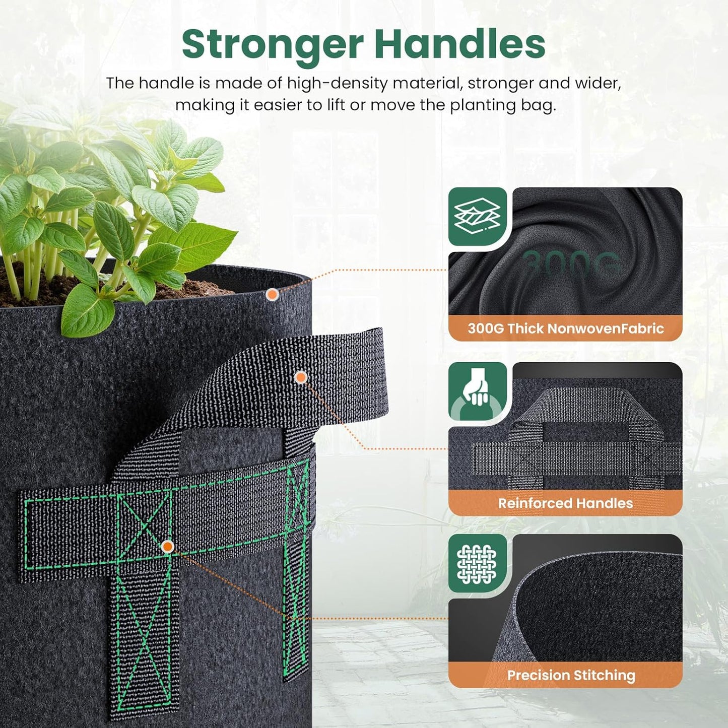 10 Pack 5 Gallon Grow Bags, Thickened Nonwoven Fabric Planter Pots with Handles, Heavy Duty 300G Garden Pots for Tomato, Potato and Vegetable