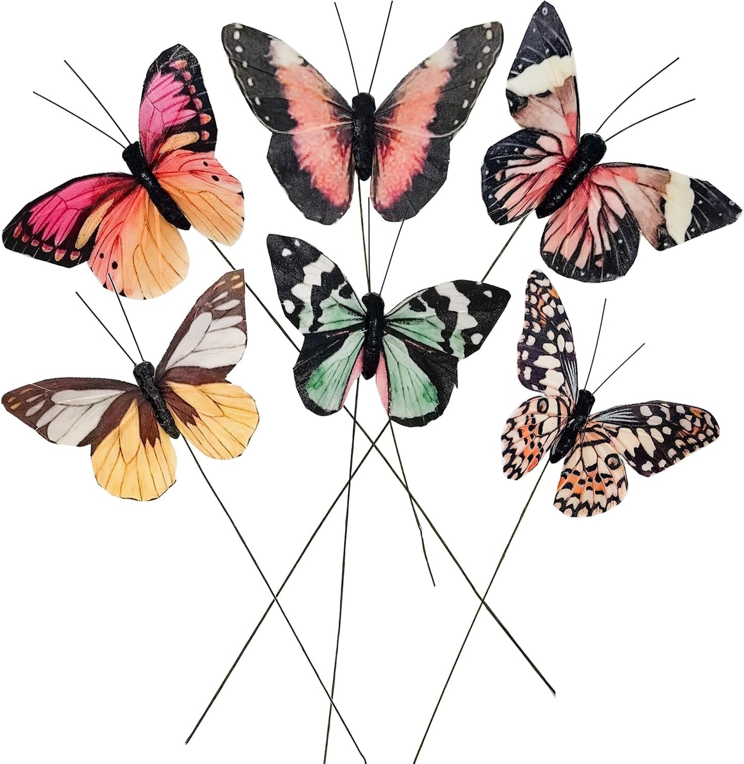 Cartanfill- Artificial Feather Simulation Butterfly Party Decoration Set, a Set of 12 Pieces with Clips, Used for Home Decoration in 12 Colors.… (B Wire)