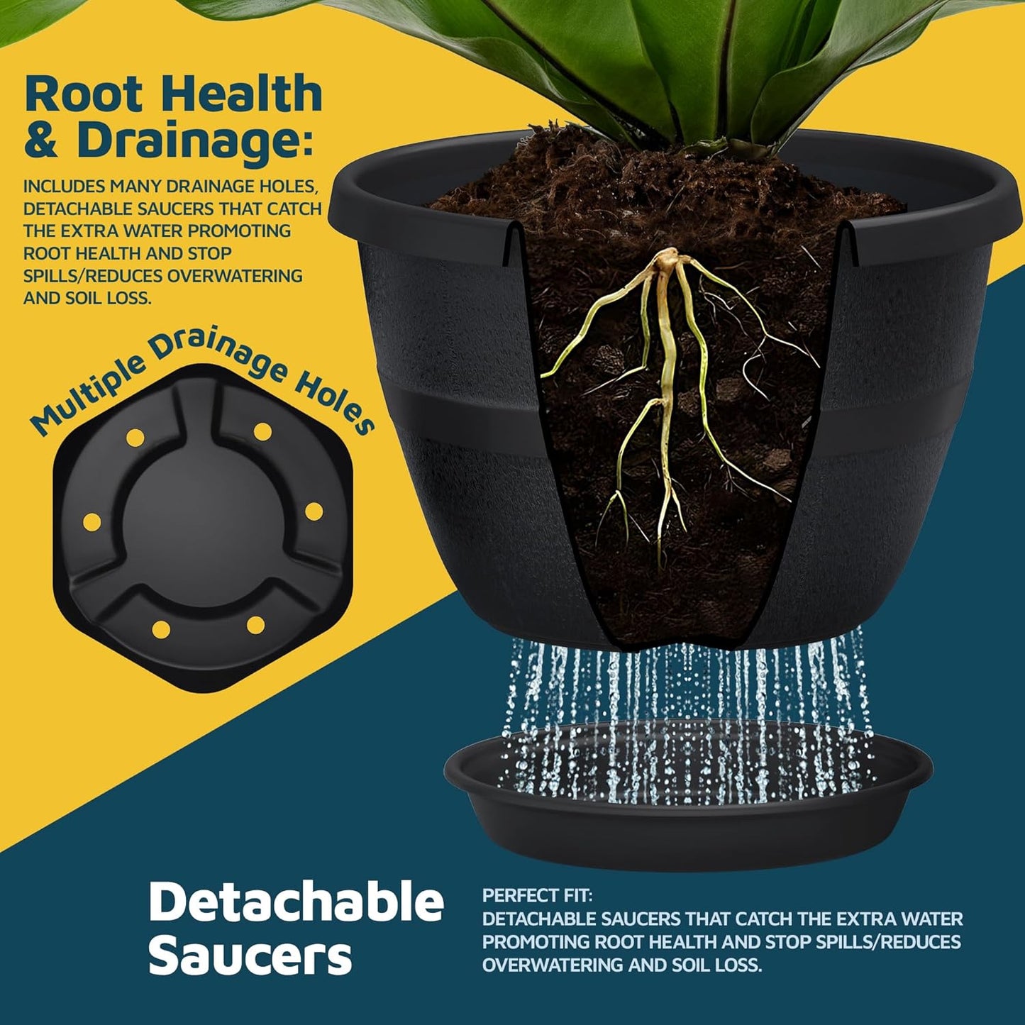 10-Inch Whiskey Barrel Planters Outdoor Pack of 2 - Durable Plastic Plant Pots for Indoor & Outdoor Use with Drainage & Saucer, Lightweight Rustic Barrel Planters for Flowers, Herbs & Small Plants