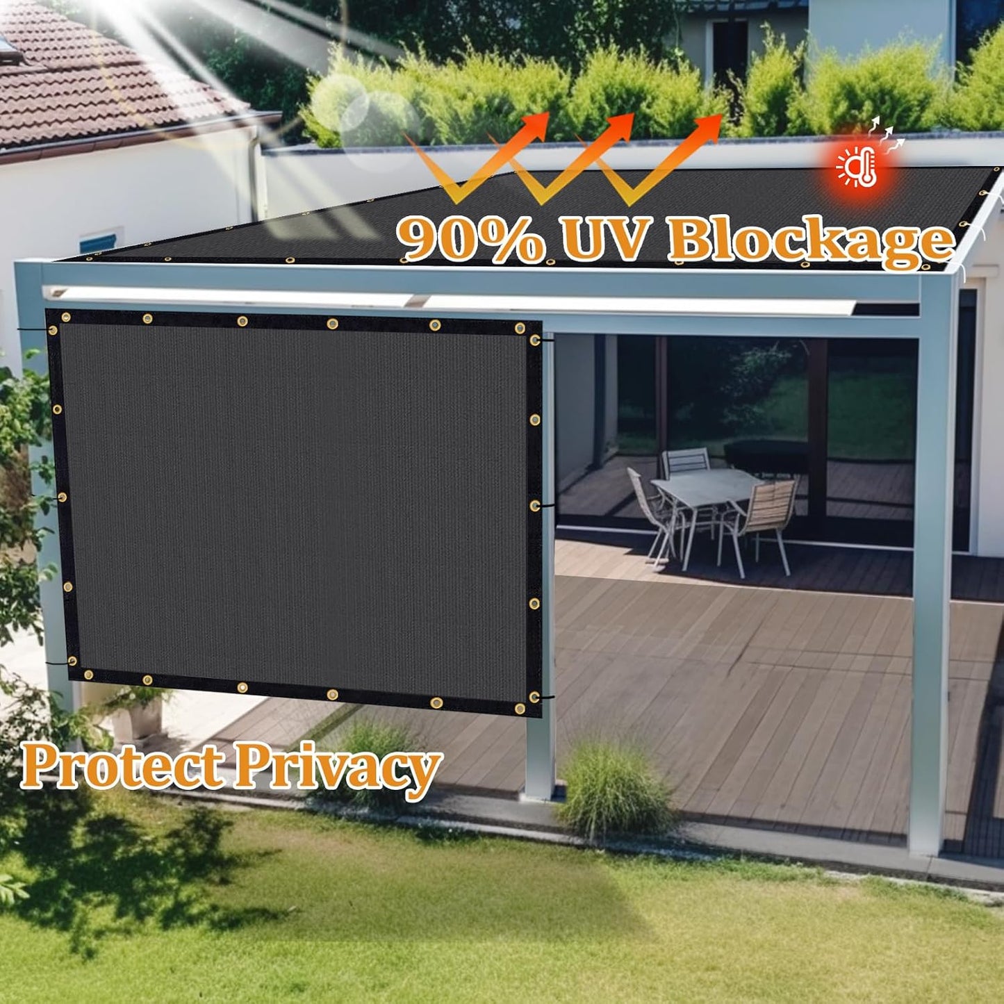 Shade&Beyond Customized Size 8' X 11' Shade Cloth with Grommets, 90% UV Protection UV Protection Mesh Tarp Sun Screens for Patio GN01, Dark Gray