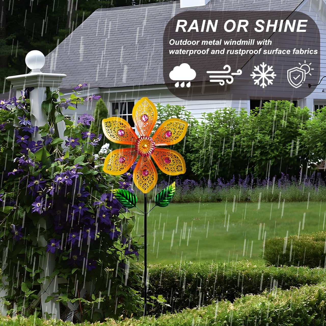 Metal Wind Spinners for Garden Decor Outdoor Windmill Sculptures, Durable Yard Art Wind Spinners Metal Wind Spinner for Patio Lawn Ornament (Bright Orange Flowers)