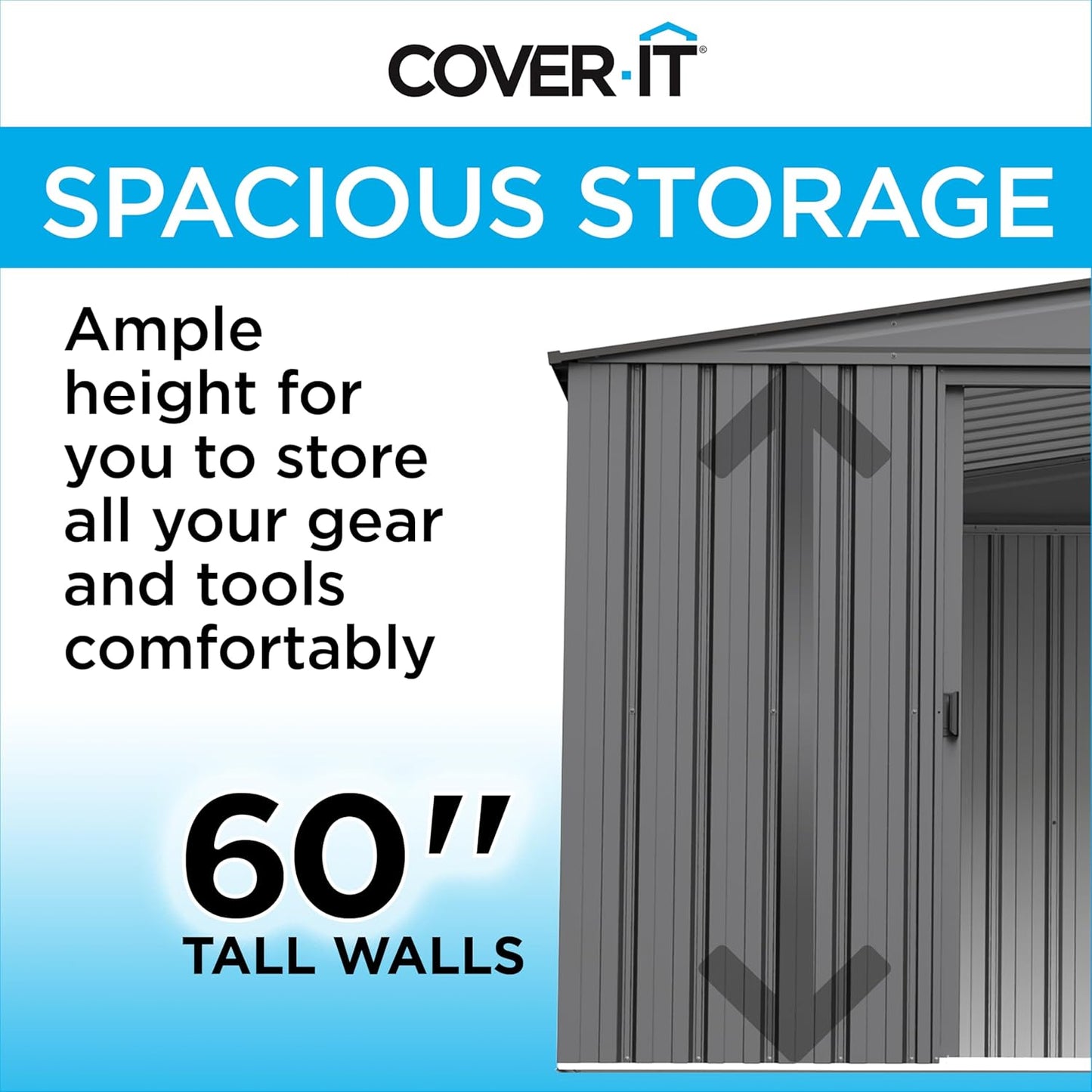 Cover It 6' x 4' Galvanized Steel Outdoor Storage Shed with Pent Roof and Lockable Sliding Doors, Weather-Resistant Steel Storage Shed for Backyards, Gray