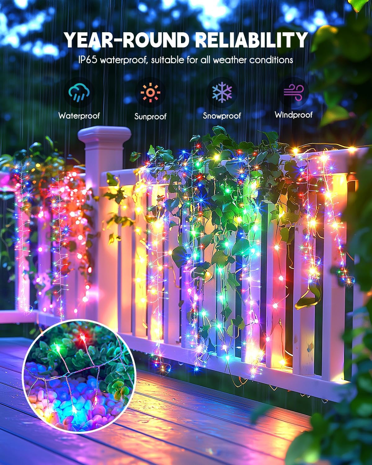 Brightown Solar String Lights, 20FT 240 LED Outdoor Decorations (Multicolor, 19.6Ft)