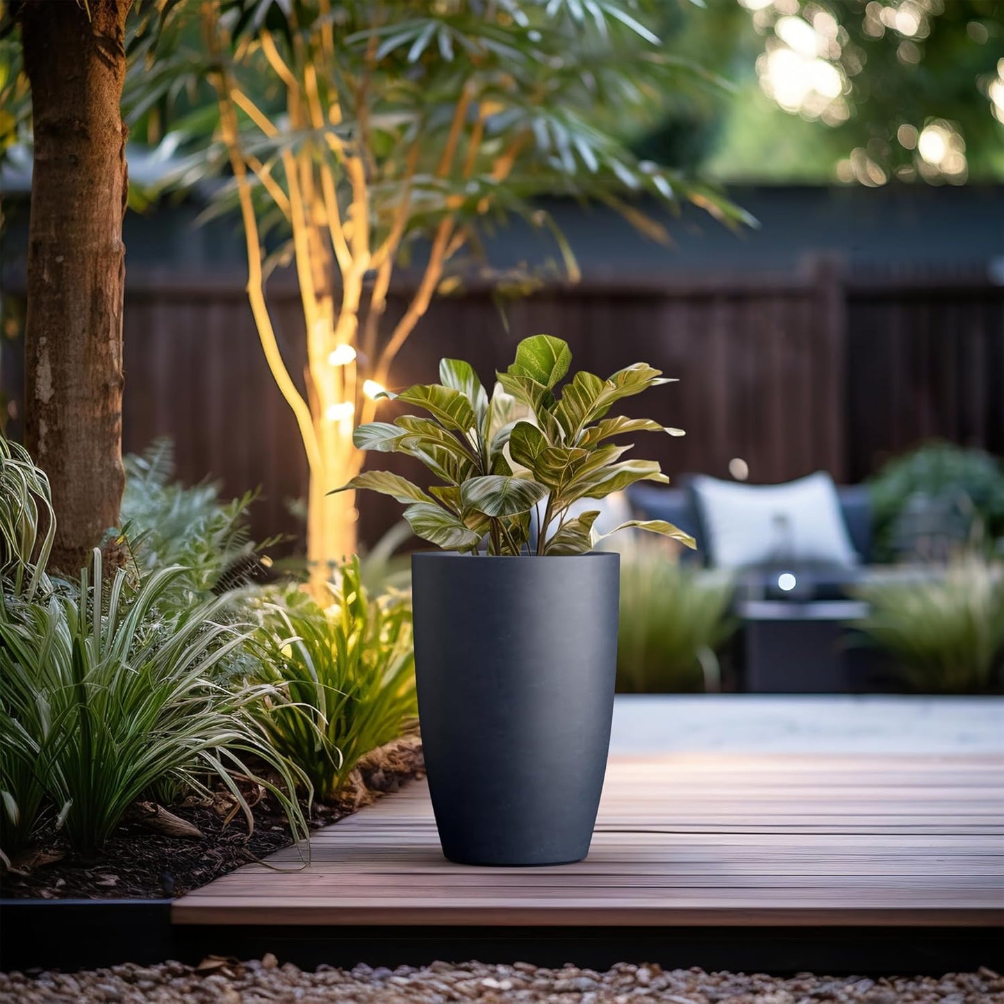 Kante 18.1" H Tall Round Concrete Planter for Outdoor Indoor, Modern Decorative Plant Pots with Drainage Hole & Rubber Plug for Home, Patio, Garden, Charcoal