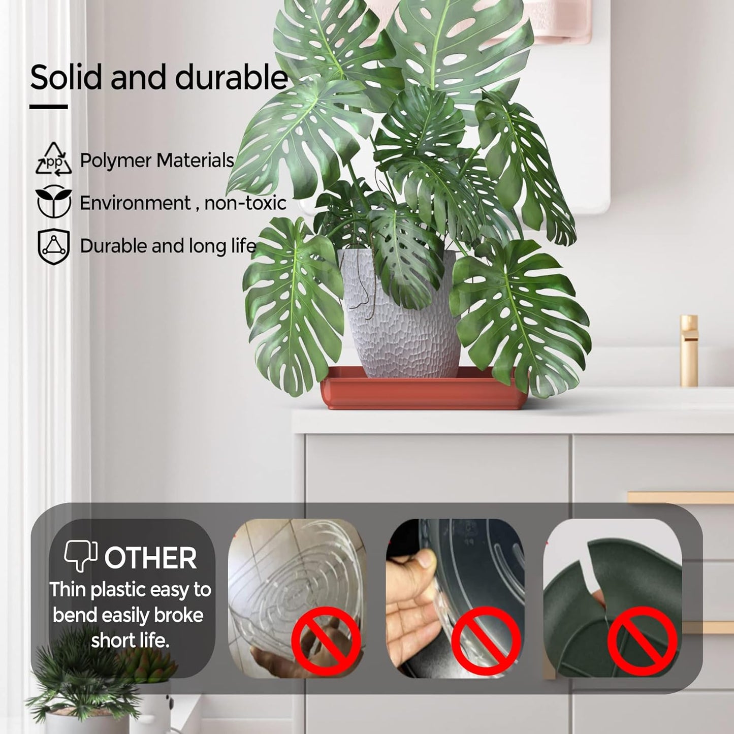 WAYNHUI Square Plant Saucer 6/8/10/12/14/16/18/20inches Square Plastic Basin Tray Large/Small Water Receiving Tray