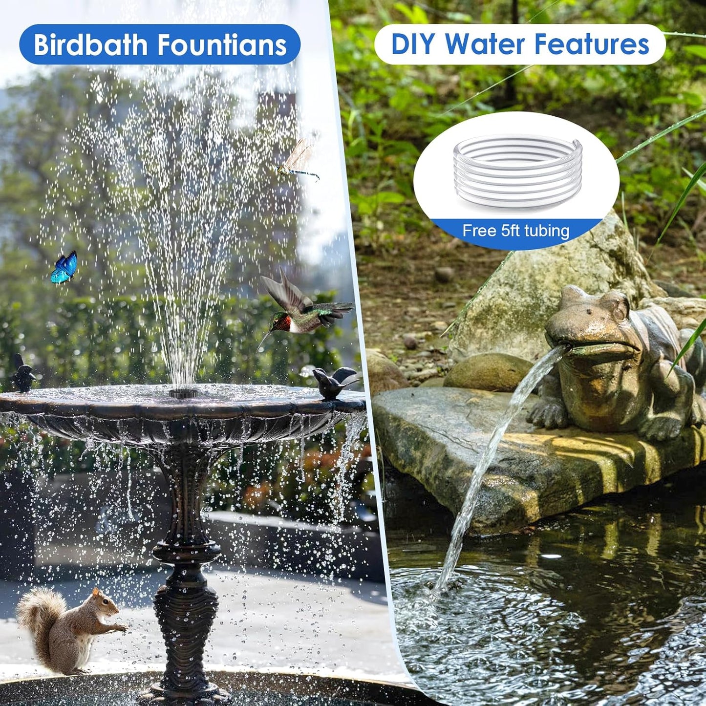 POPOSOAP Solar Fountain Pump for Bird Bath, 6.5W Solar Water Fountain Pump with Upgraded Dry-run Protection & Double-layer Nozzles 5Ft Tubing for Pond, Bird Bath, Backyard Water Feature