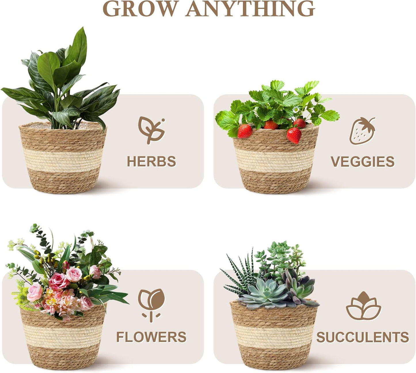 Athaliah Plant Basket, 3 PCS Plant Baskets Indoor with Plastic Liner, Water Hyacinth and Corn Stalk Woven Planters Flower Basket, Planter Basket for Rustic Home Floor Potted Pots Decor