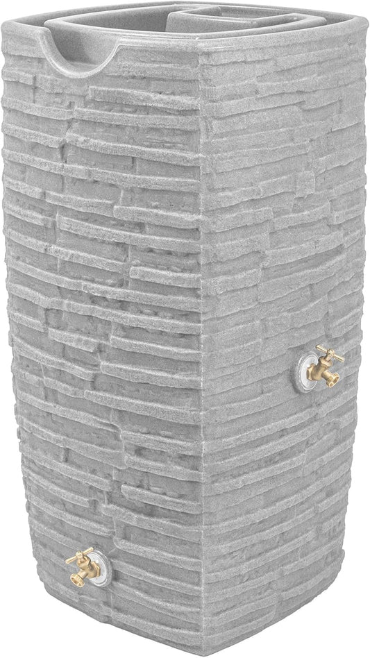 Good Ideas Rain Barrel, Faux Slate Riverwalk w/ 2 Brass Spigots, 50-Gal, Light Granite