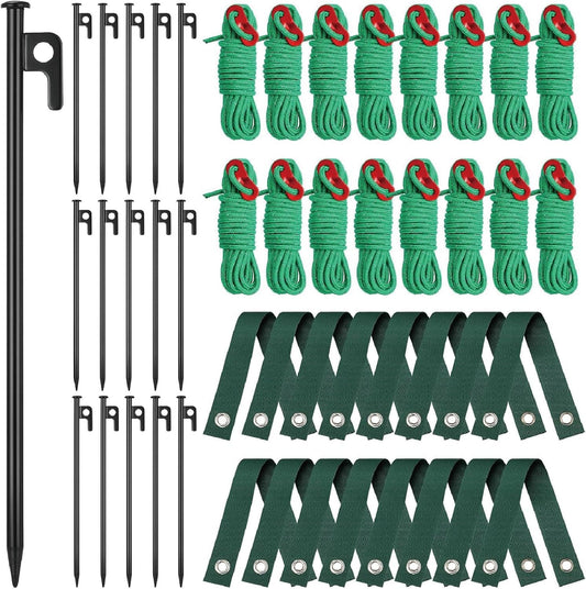 Suzile 60 Pcs Tree Stake Kit, Heavy Duty Tree Staking and Supports for Leaning Trees Include 11. 8'' Steel Stakes 15. 8'' Support Straps 13. 12 ft Ropes for Anchoring Hurricane Protection (Green)