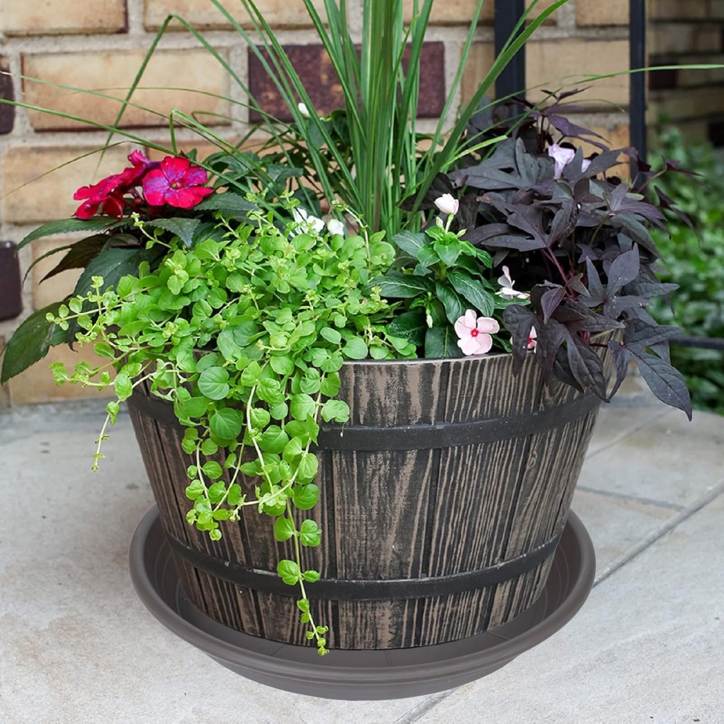 2 Pack of 22 inch Plant Saucer, Large Plant Tray, Heavy Sturdy Plant Drainage Tray for Indoors, Bird Bath Bowls, Sturdy Plastic Pot Tray for Planter 20 21"(Brown)