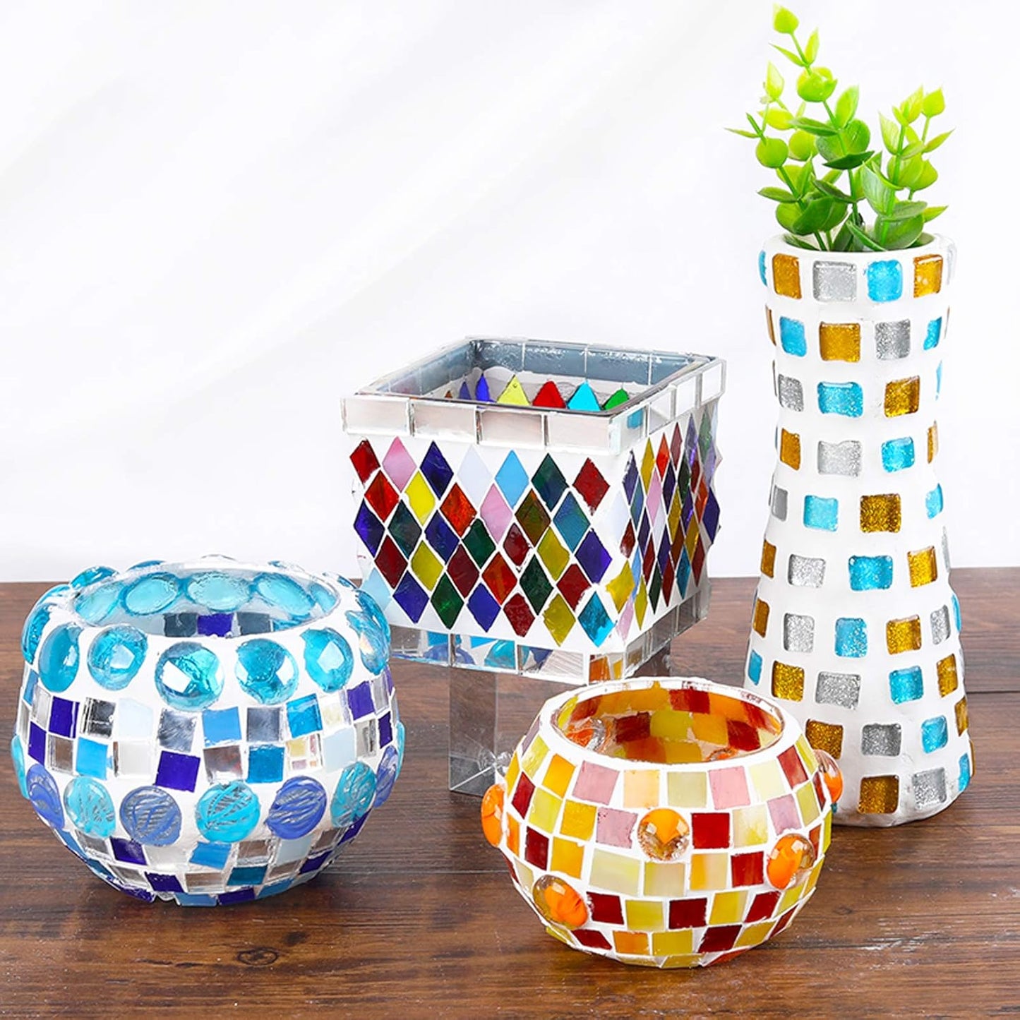 Mosaic Tiles 270 Pieces / 200 g Pack of Colored Mica Glass Mosaic Tile Supplies for Home Decoration, DIY Crafts, Plates, Picture Frames, Flowerpots – 1x1 cm Square Tiles (Summer Sweet)